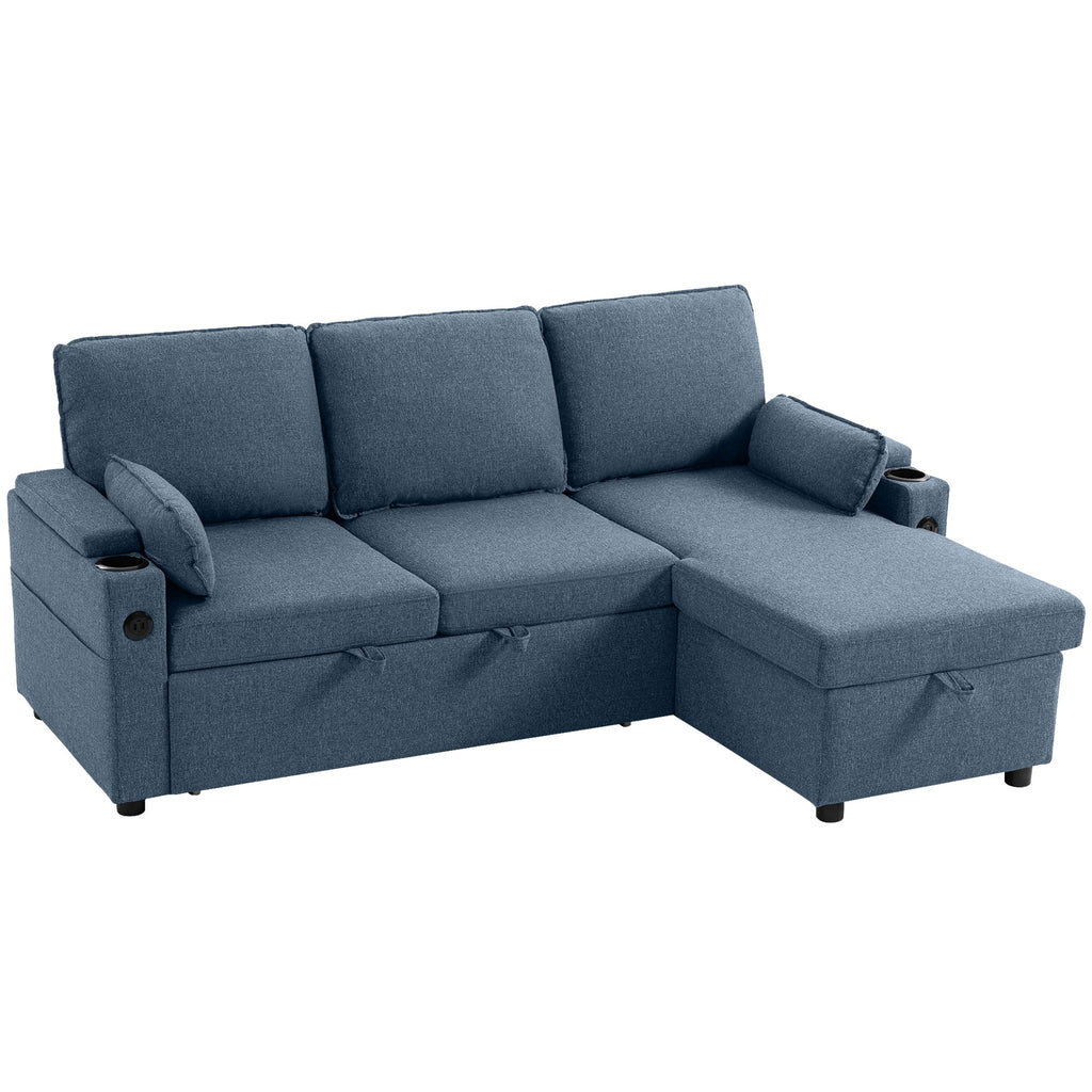 Hensley L-Shaped Corner Sofa Bed in Ink Blue