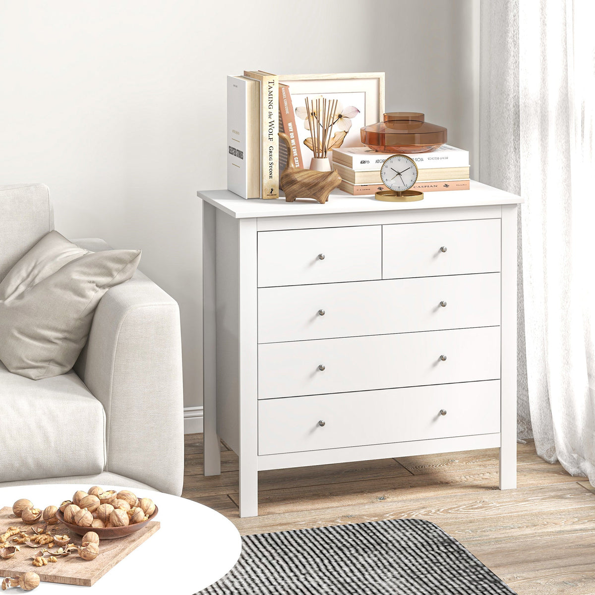 Sutton Wide 5-Drawer Chest in White