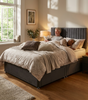 Knight Sleep Emily Charcoal Plush 4FT6 Bed Set With Mattress, 2 Drawers Same Side & 24"Headboard - Double