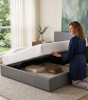 Ottoman Bed Gas Lift Storage Leather Grey 3ft Single with 1 Mattress Pine Wood Bedroom
