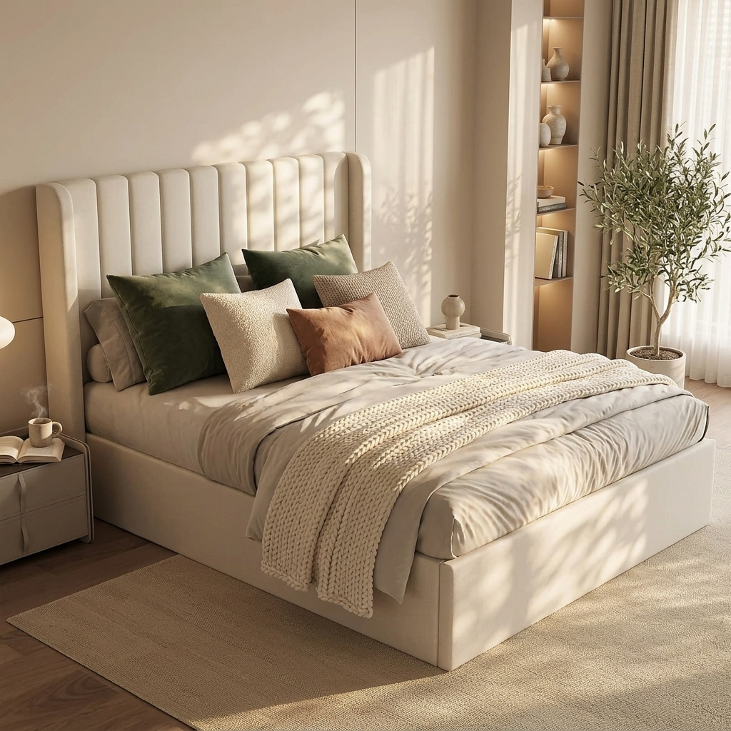 Maddison Cream Velvet Ottoman Storage Bed Double 4FT 6