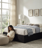 The Nightingale — Black Velvet Ottoman Storage Bed & Pocket Sprung Mattress