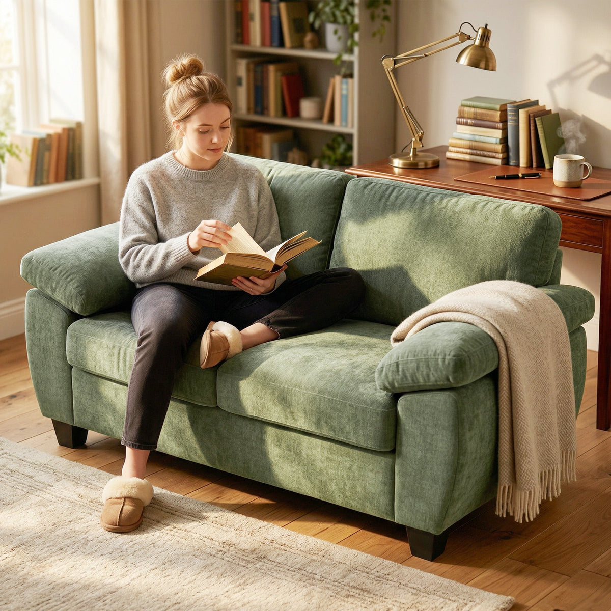 Marlow 2 Seater Chenille Sofa in Forest Green