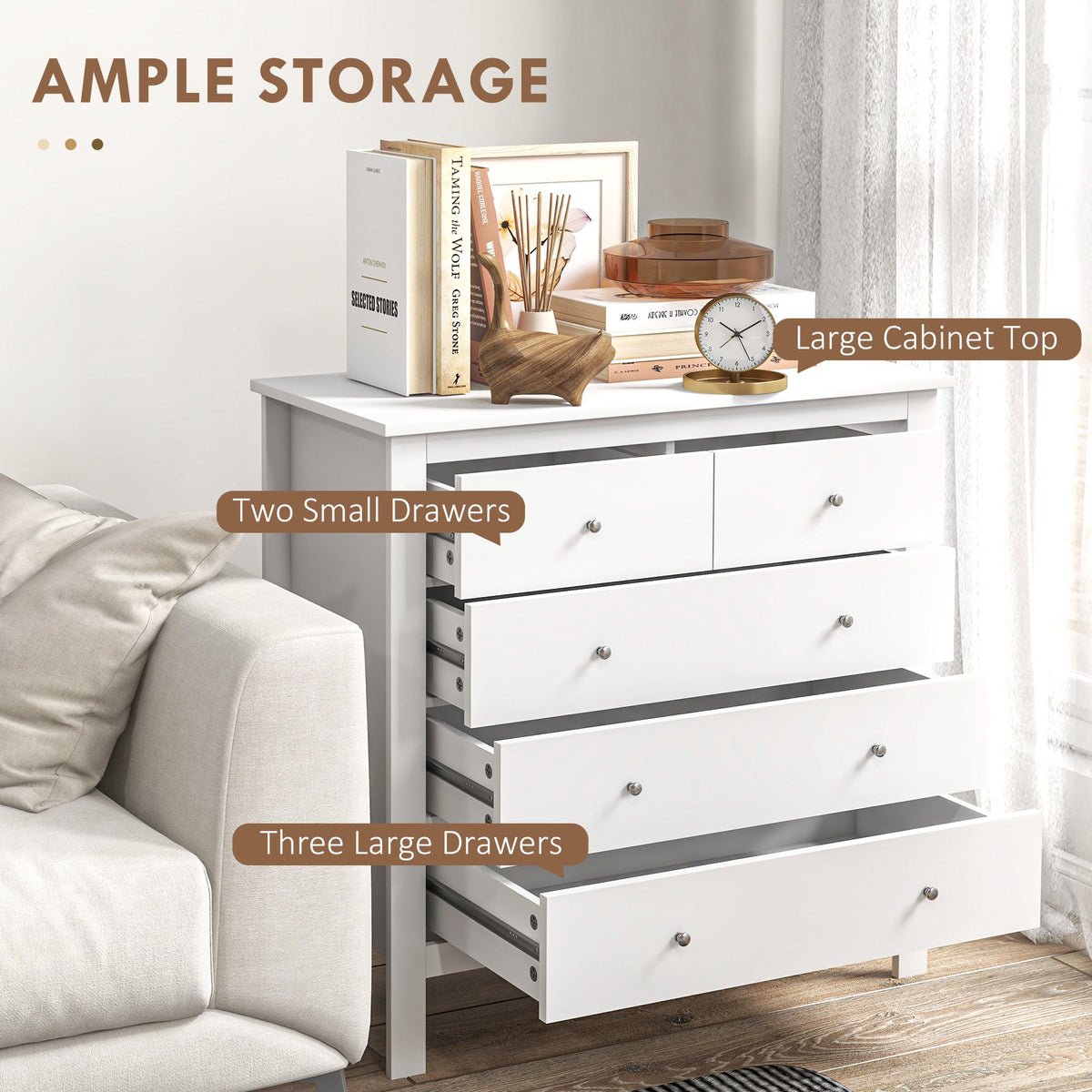 Sutton Wide 5-Drawer Chest in White