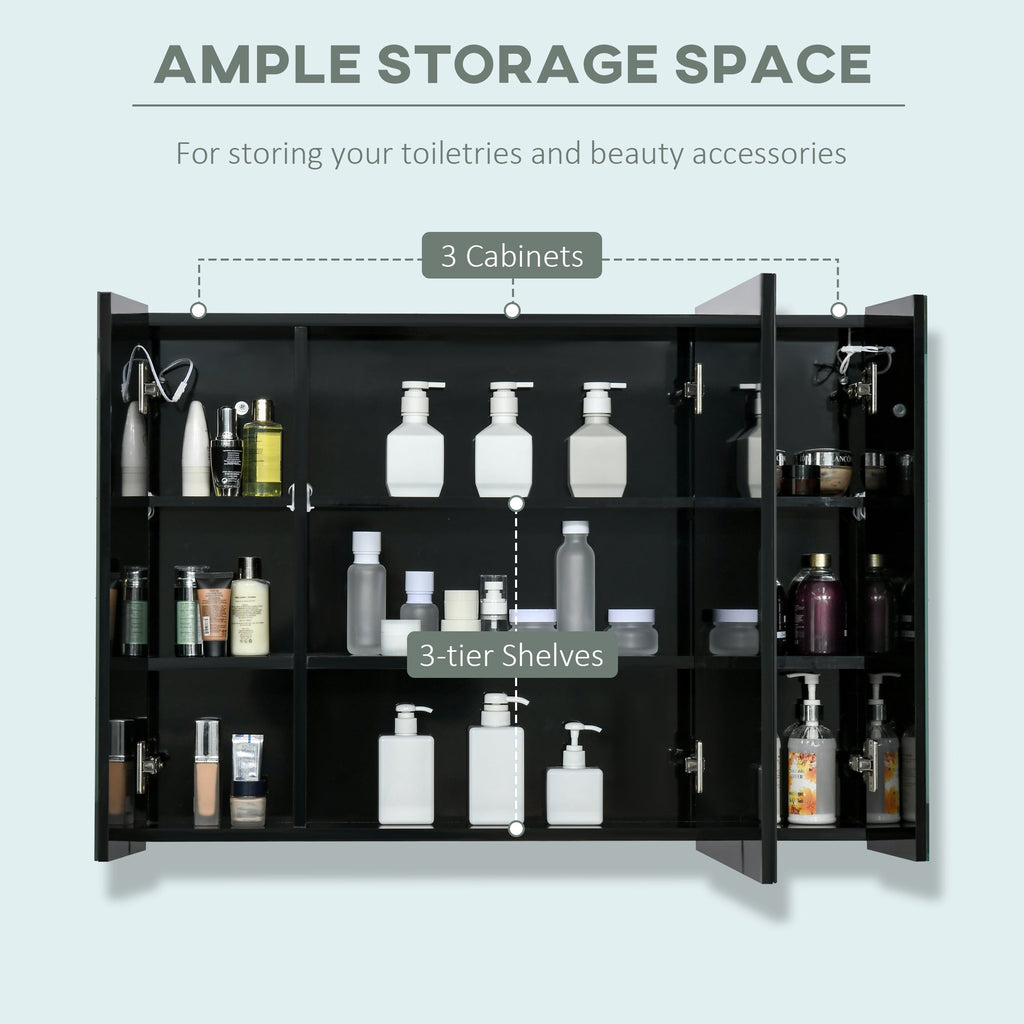 Lumen LED Mirrored Bathroom Cabinet with USB — Black