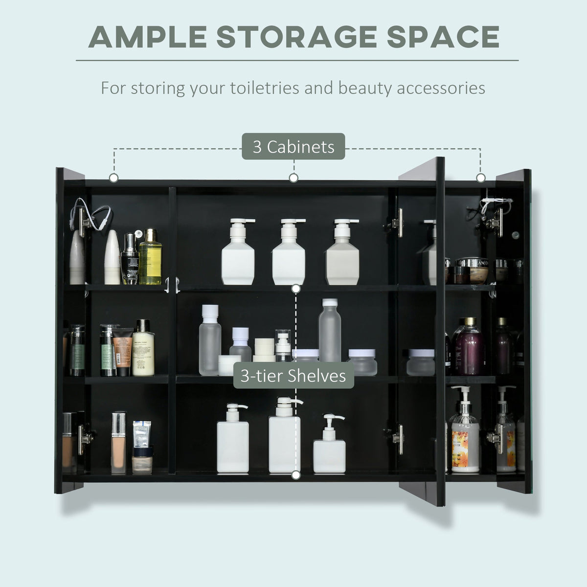 Lumen LED Mirrored Bathroom Cabinet with USB — Black