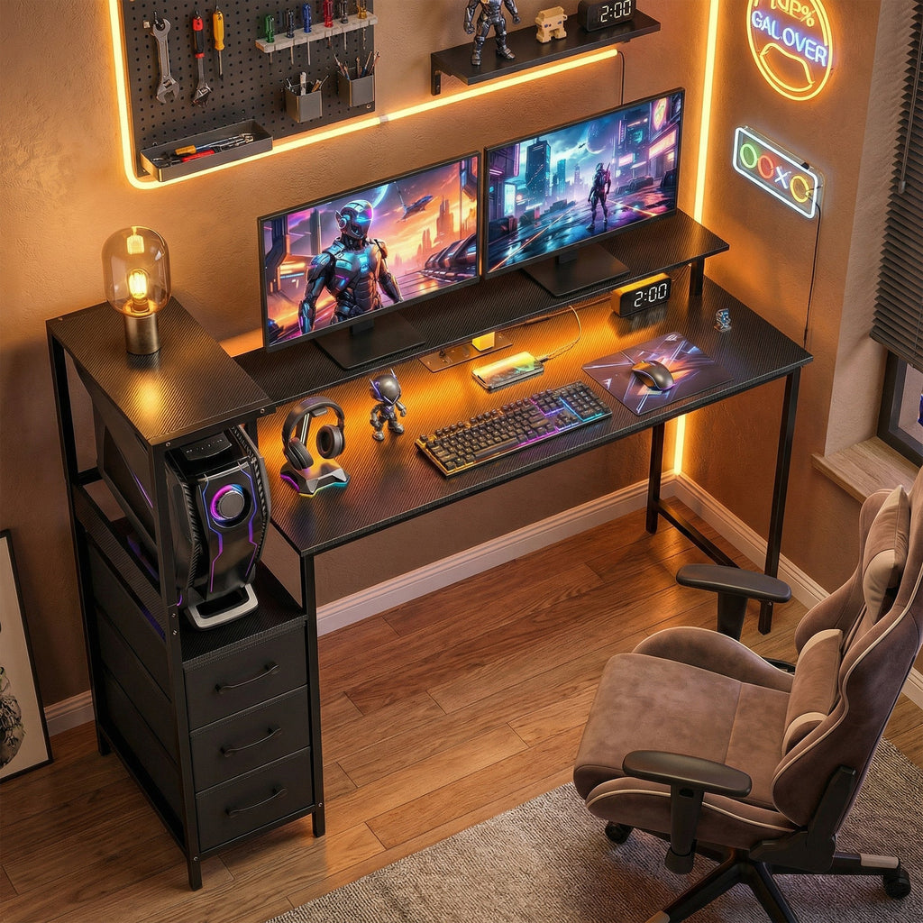 Vantage 147cm Gaming Desk with Charging Station — Black