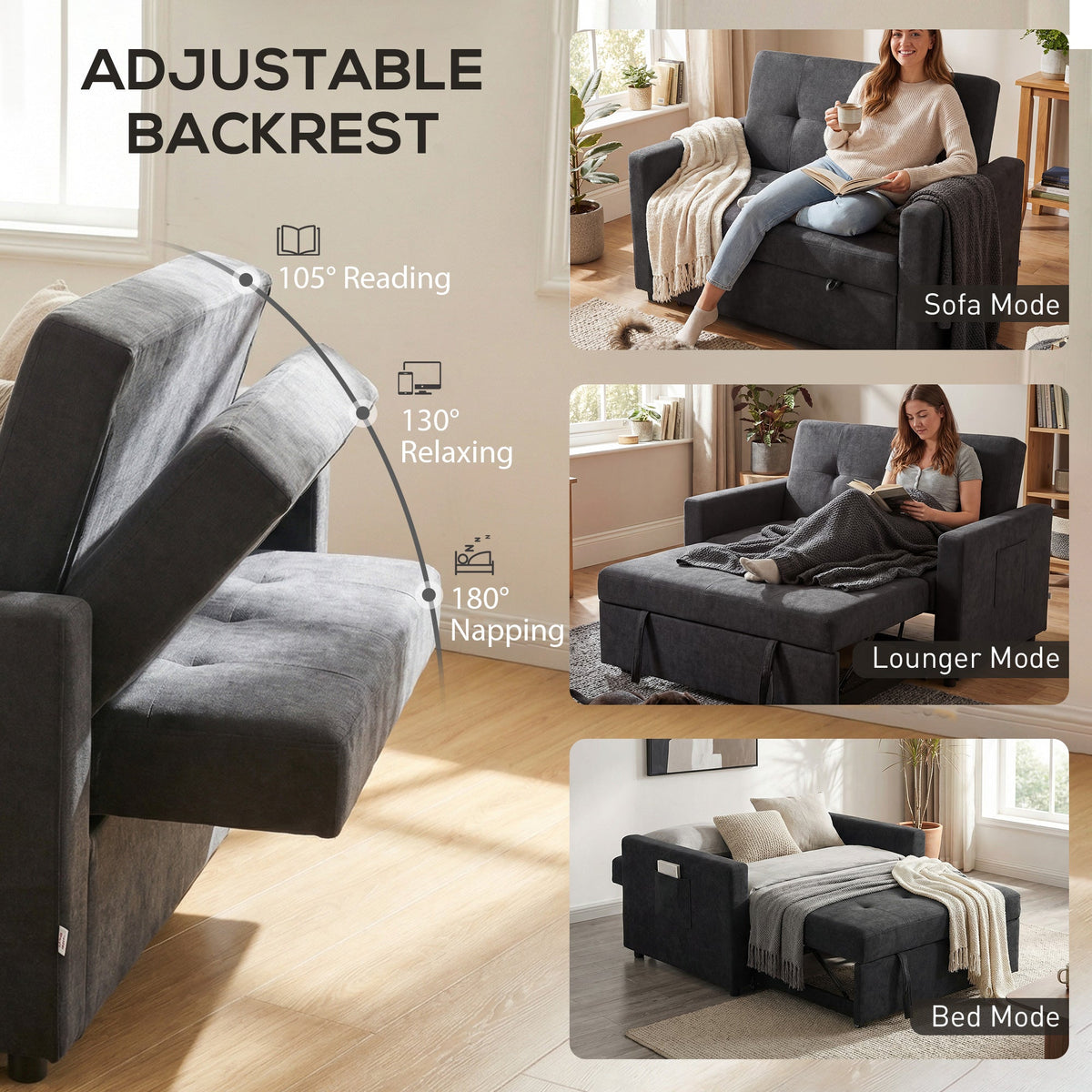 Ashby Convertible Sofa Bed in Jet Black