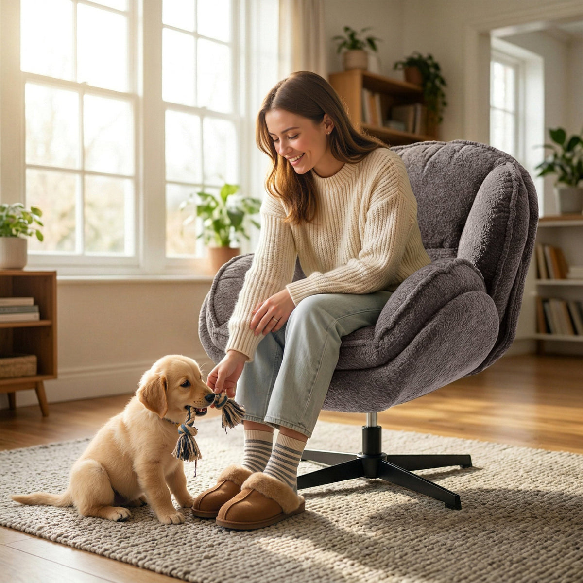 Clifton Velvet Swivel Wingback Chair in Dove Grey