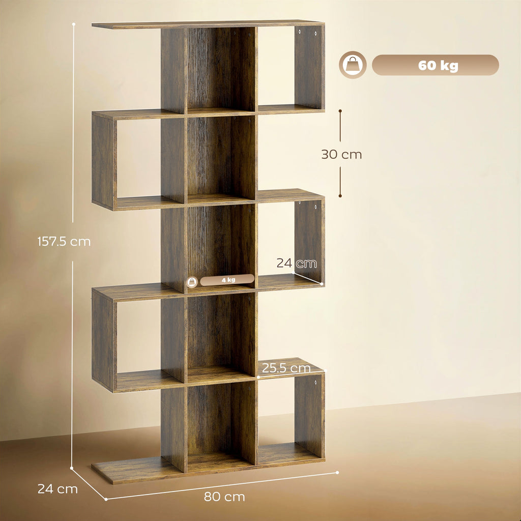 Halden S-Shaped Geometric Bookcase in Rustic Oak