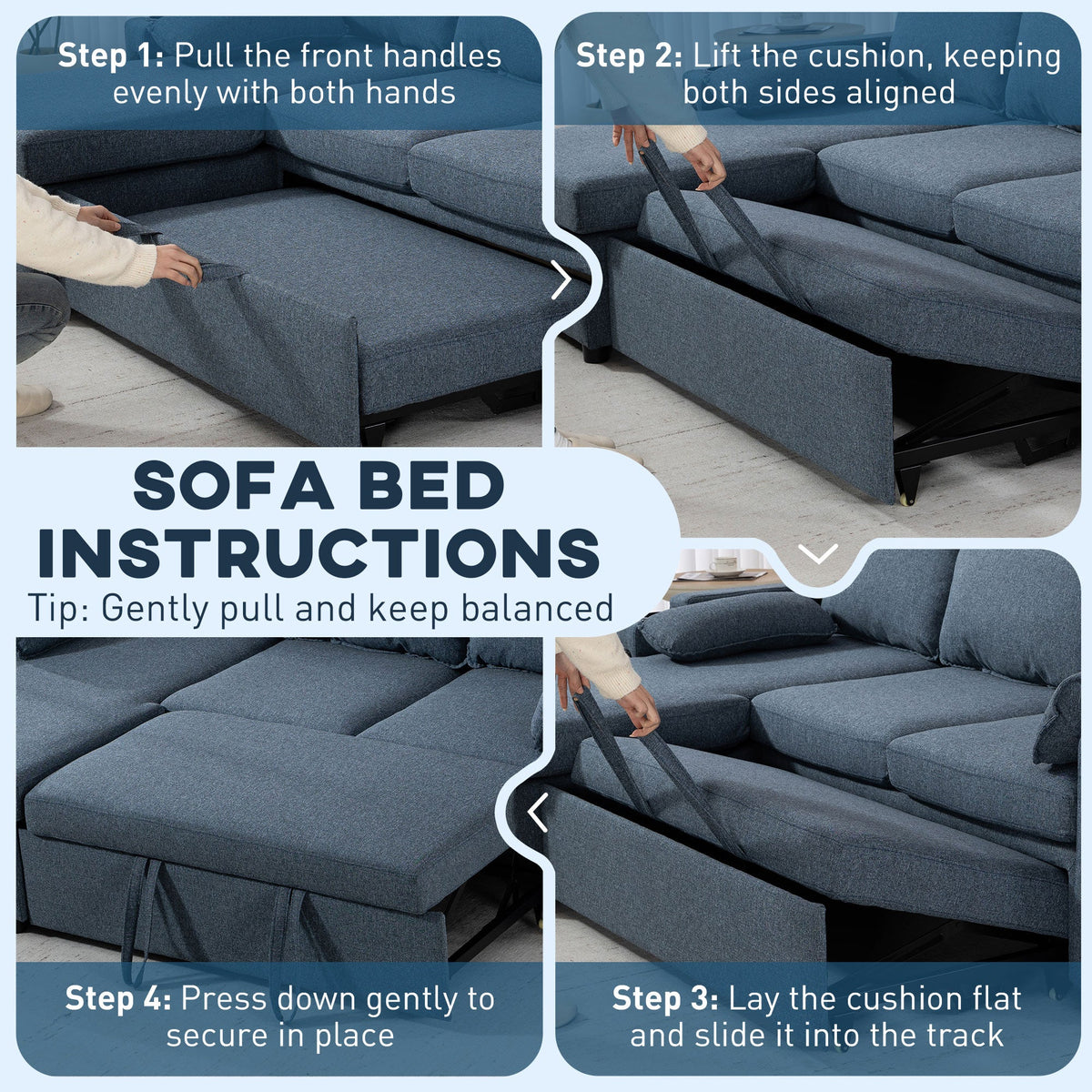 Hensley L-Shaped Corner Sofa Bed in Ink Blue