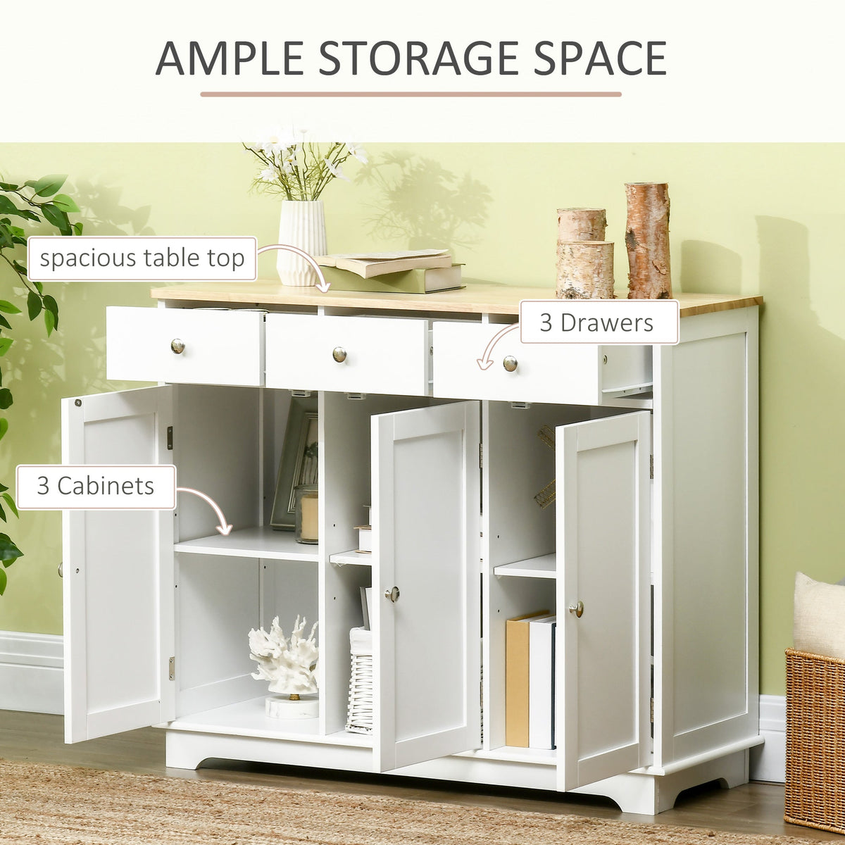 Kingsley Sideboard with Rubberwood Top in White