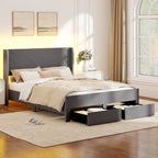 Aveline LED Velvet Bed Frame in Grey — King