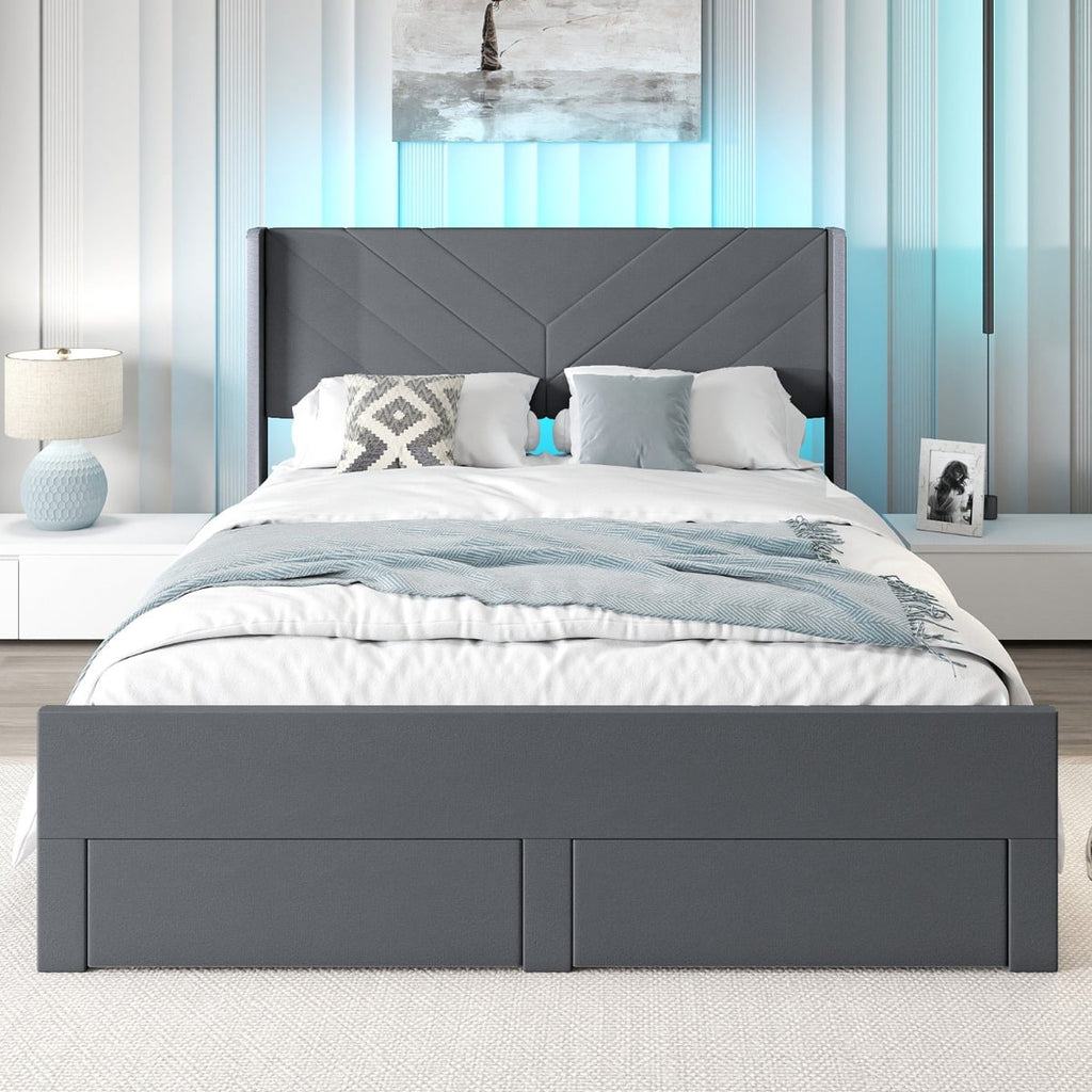 Aveline LED Velvet Bed Frame in Grey — King