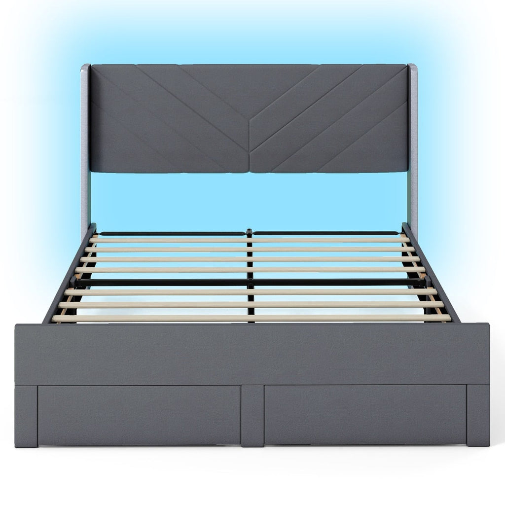 Aveline LED Velvet Bed Frame in Grey — King