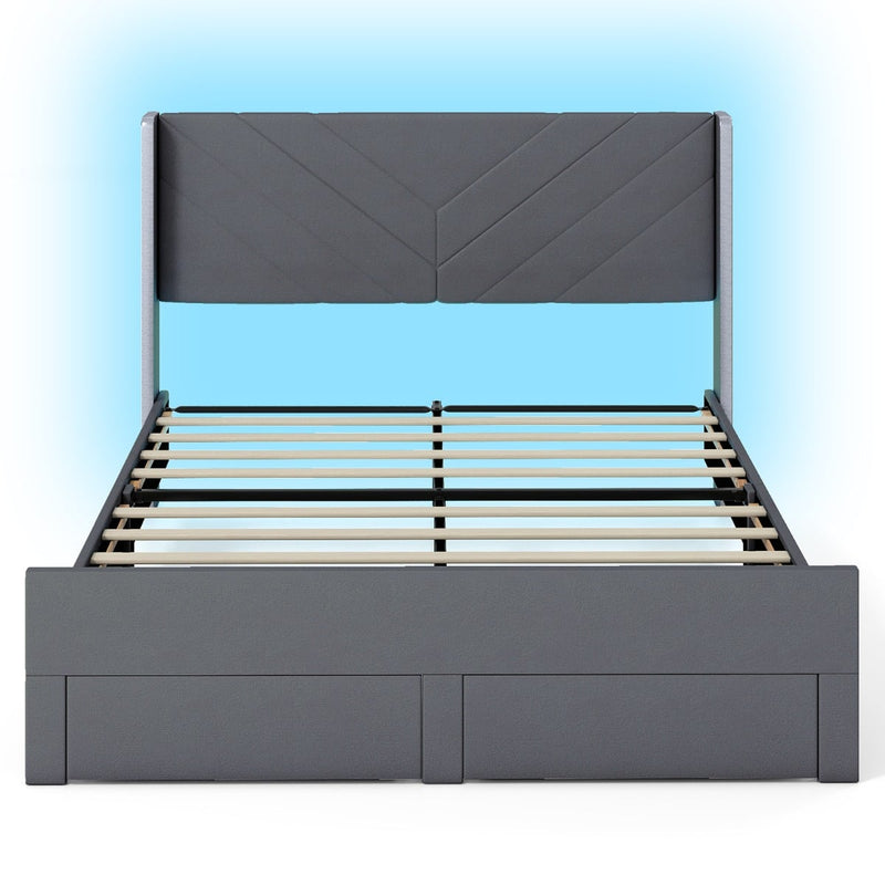 Aveline LED Velvet Bed Frame in Grey — King
