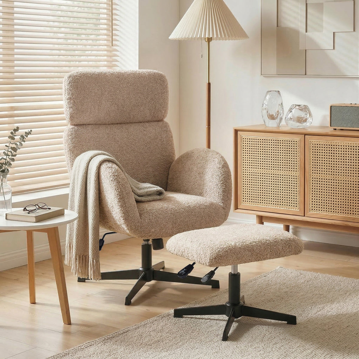 Thornton Swivel Armchair & Footstool in Chestnut