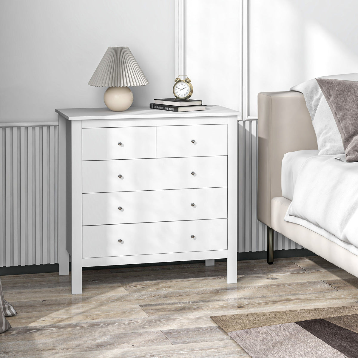 Sutton Wide 5-Drawer Chest in White