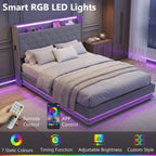 Halston LED Storage Bed Frame in Grey — Double