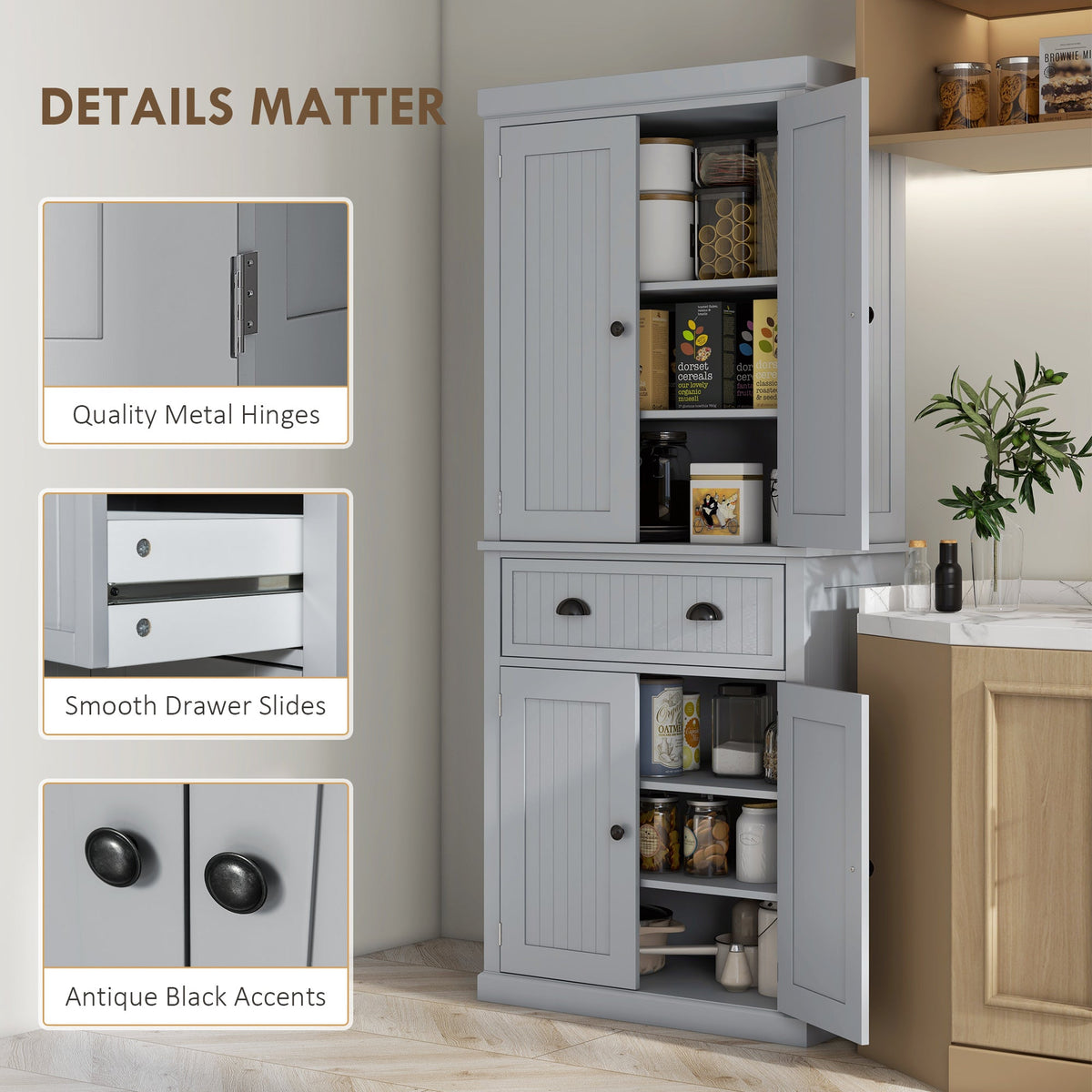 Ridley Mid-Century Kitchen Cabinet in Slate Grey