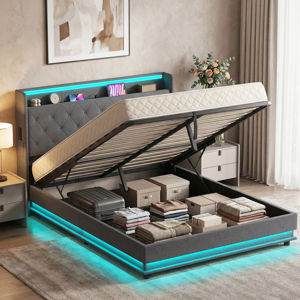 Halston LED Storage Bed Frame in Grey — King