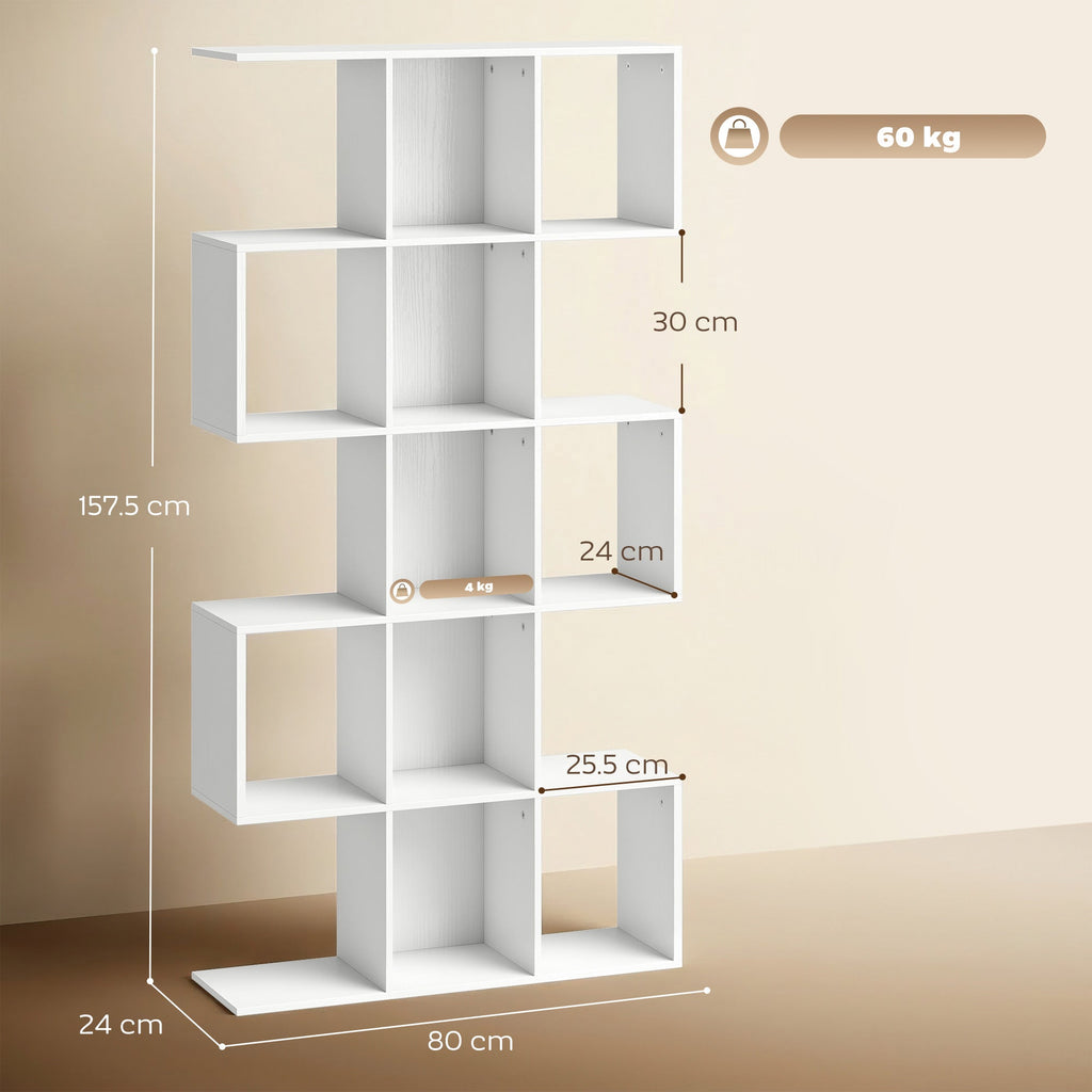 Halden S-Shaped Geometric Bookcase in White Oak