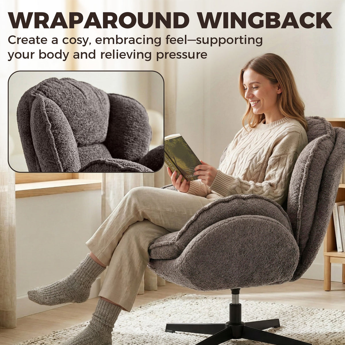 Clifton Velvet Swivel Wingback Chair in Dove Grey