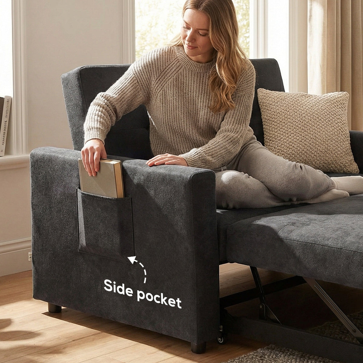 Ashby Convertible Sofa Bed in Jet Black
