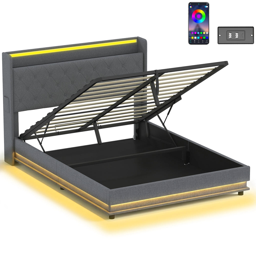 Halston LED Storage Bed Frame in Grey — King