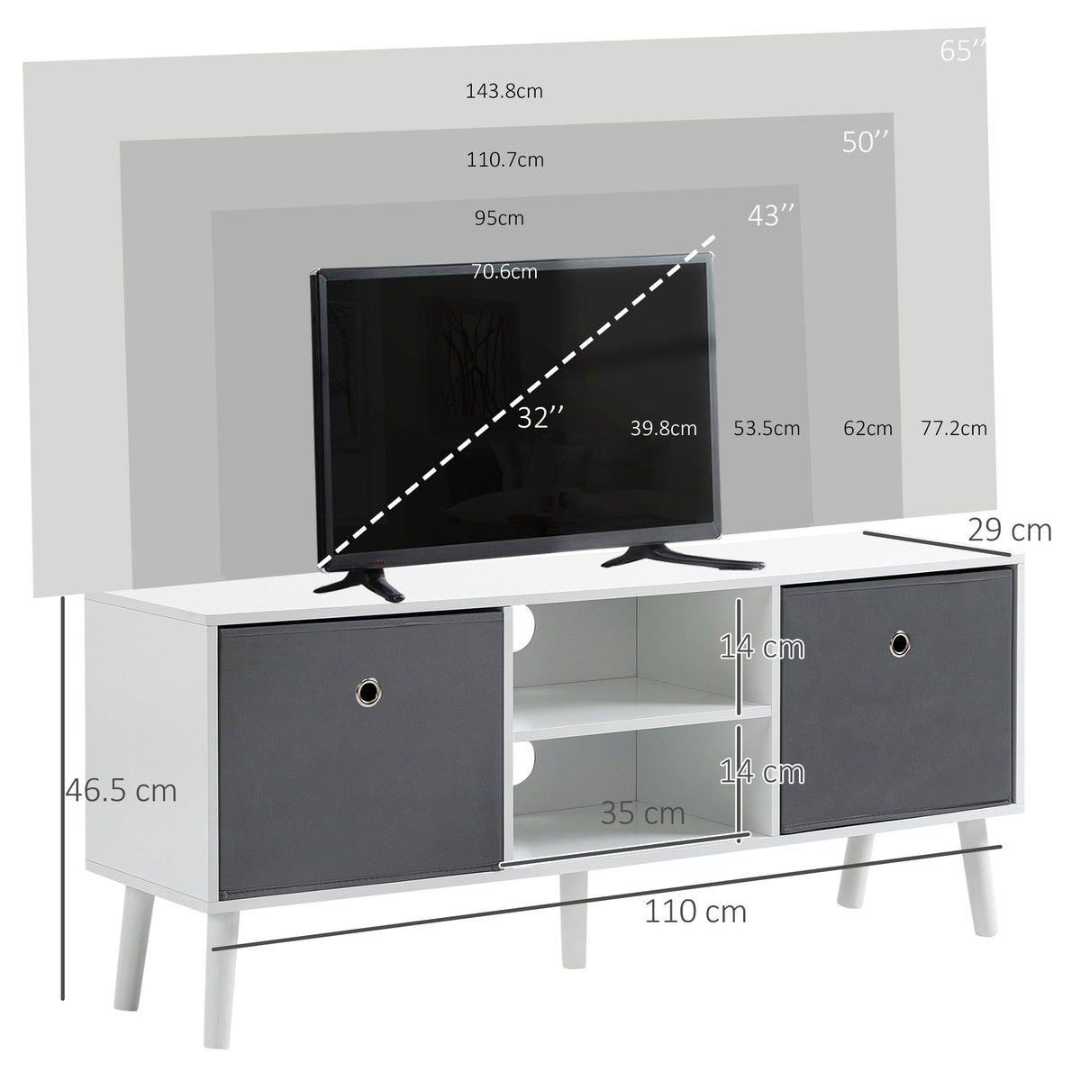 Kingsley TV Unit for Screens up to 50 Inches in White