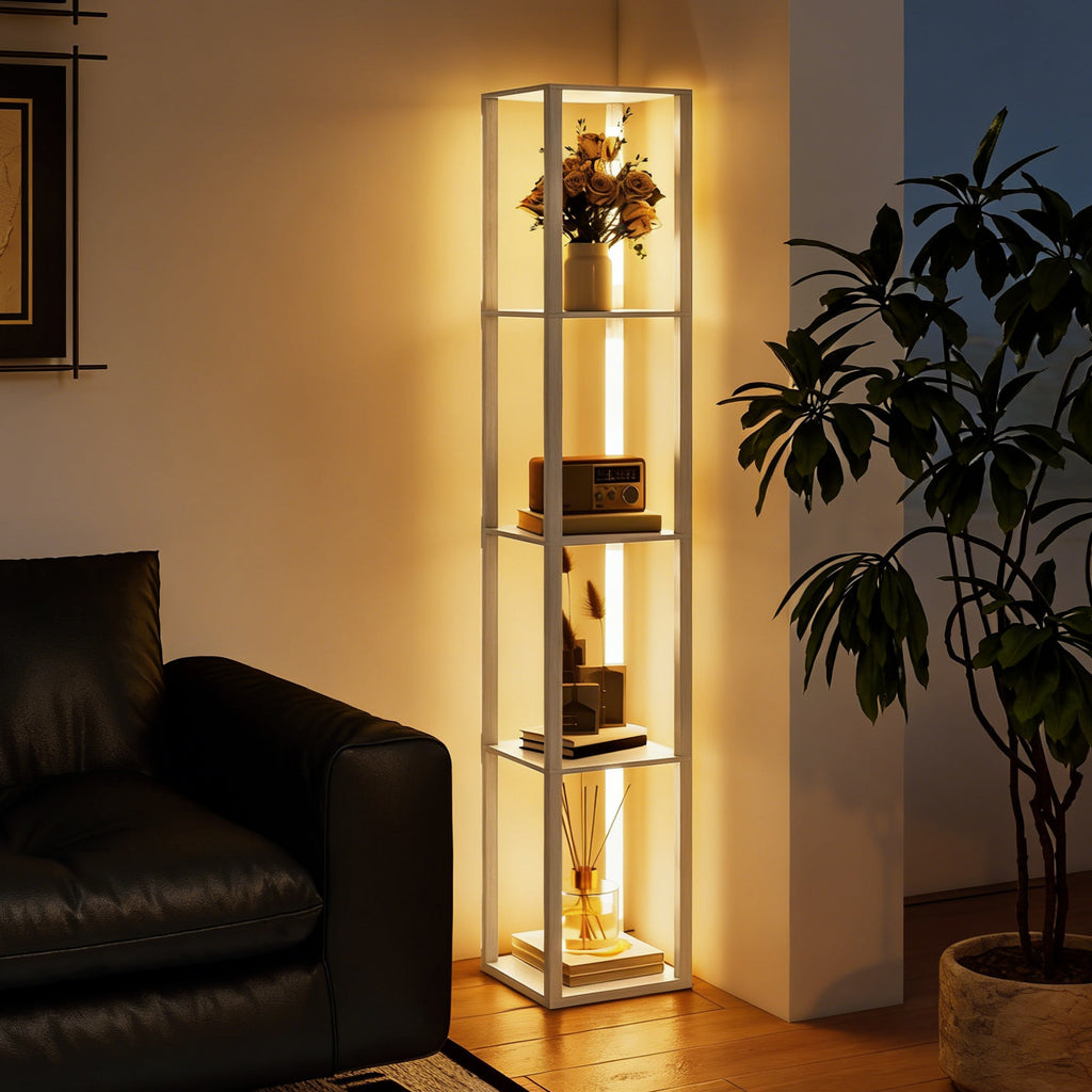 Rowan Shelved Floor Lamp in Oak
