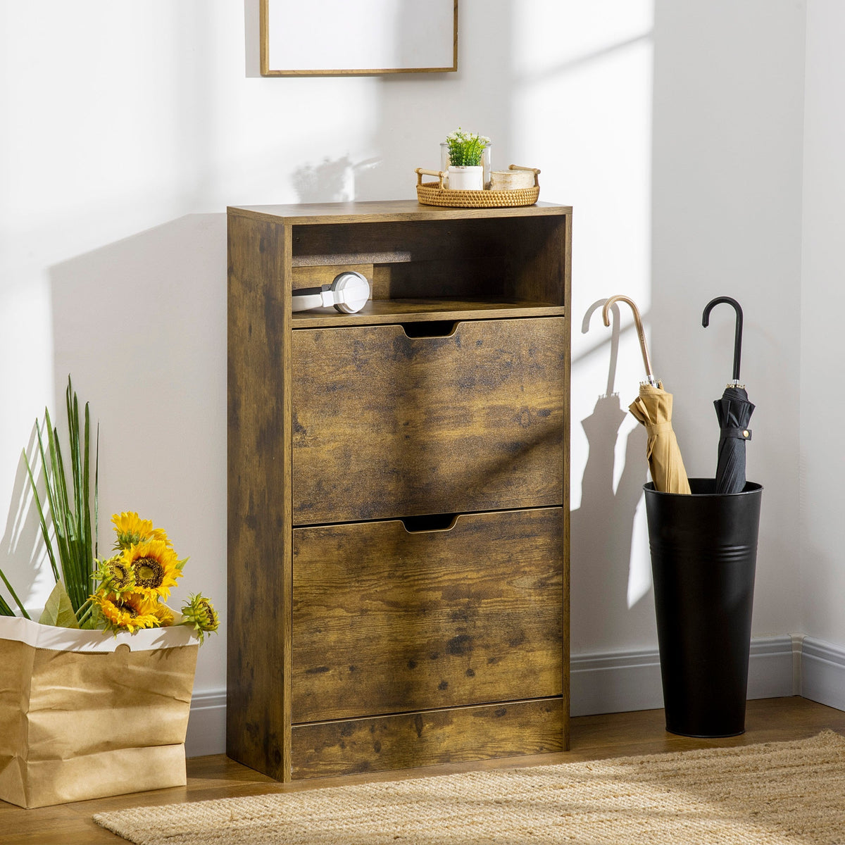 Whitby Slim Shoe Cabinet in Rustic Oak