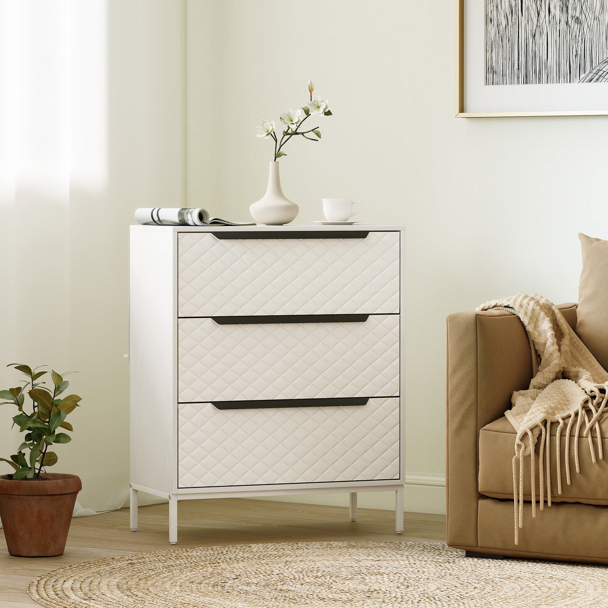Linden 3-Drawer Fabric Chest in White