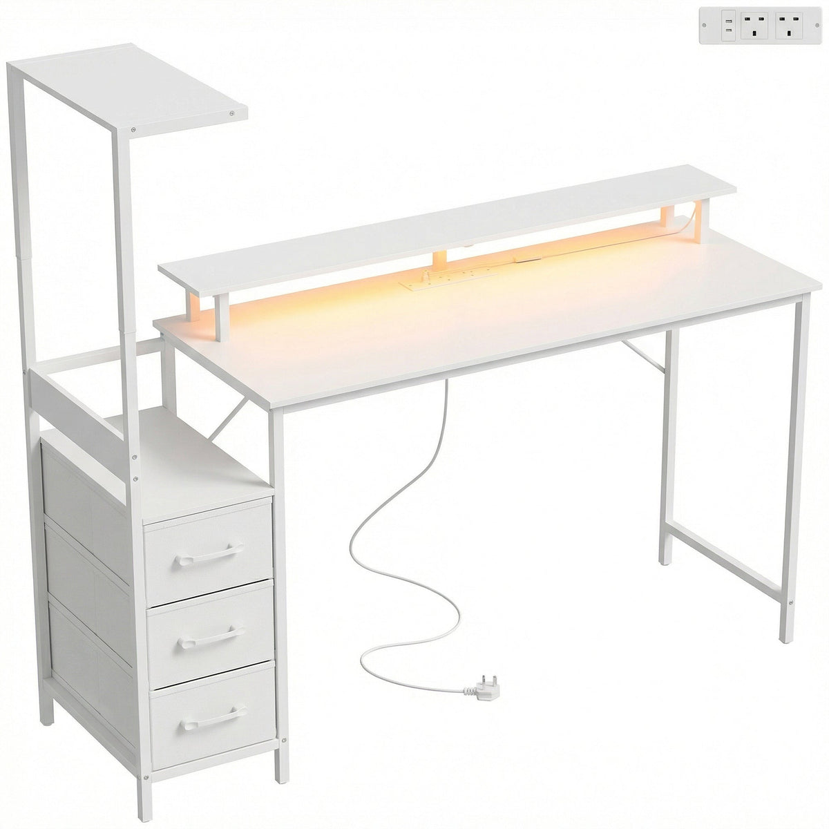 Vantage 147cm Gaming Desk with Charging Station — White