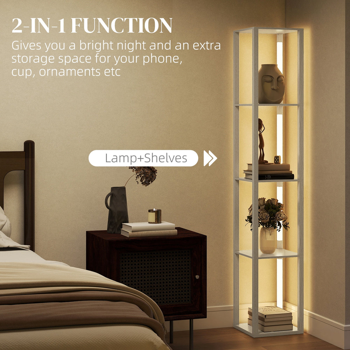 Rowan Shelved Floor Lamp in Oak
