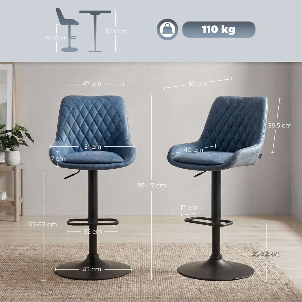 Sinclair Retro Bar Stools in Ink Blue — Set of 2