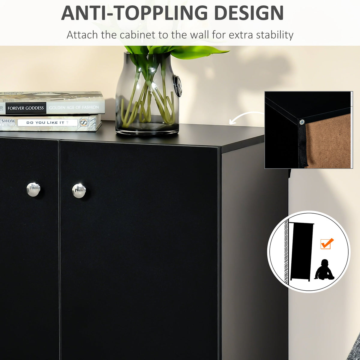Ridley Two-Shelf Storage Cabinet in Black