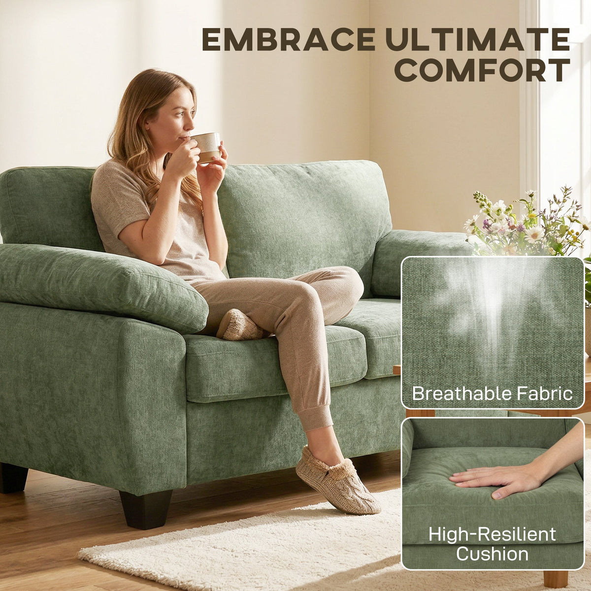 Marlow 2 Seater Chenille Sofa in Forest Green