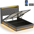 Halston LED Storage Bed Frame in Grey — Double