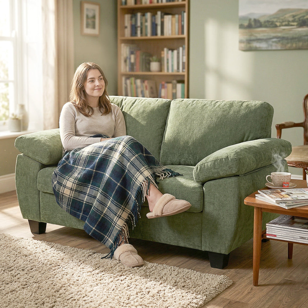 Marlow 2 Seater Chenille Sofa in Forest Green