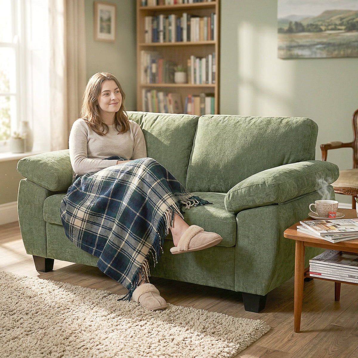 Marlow 2 Seater Chenille Sofa in Forest Green